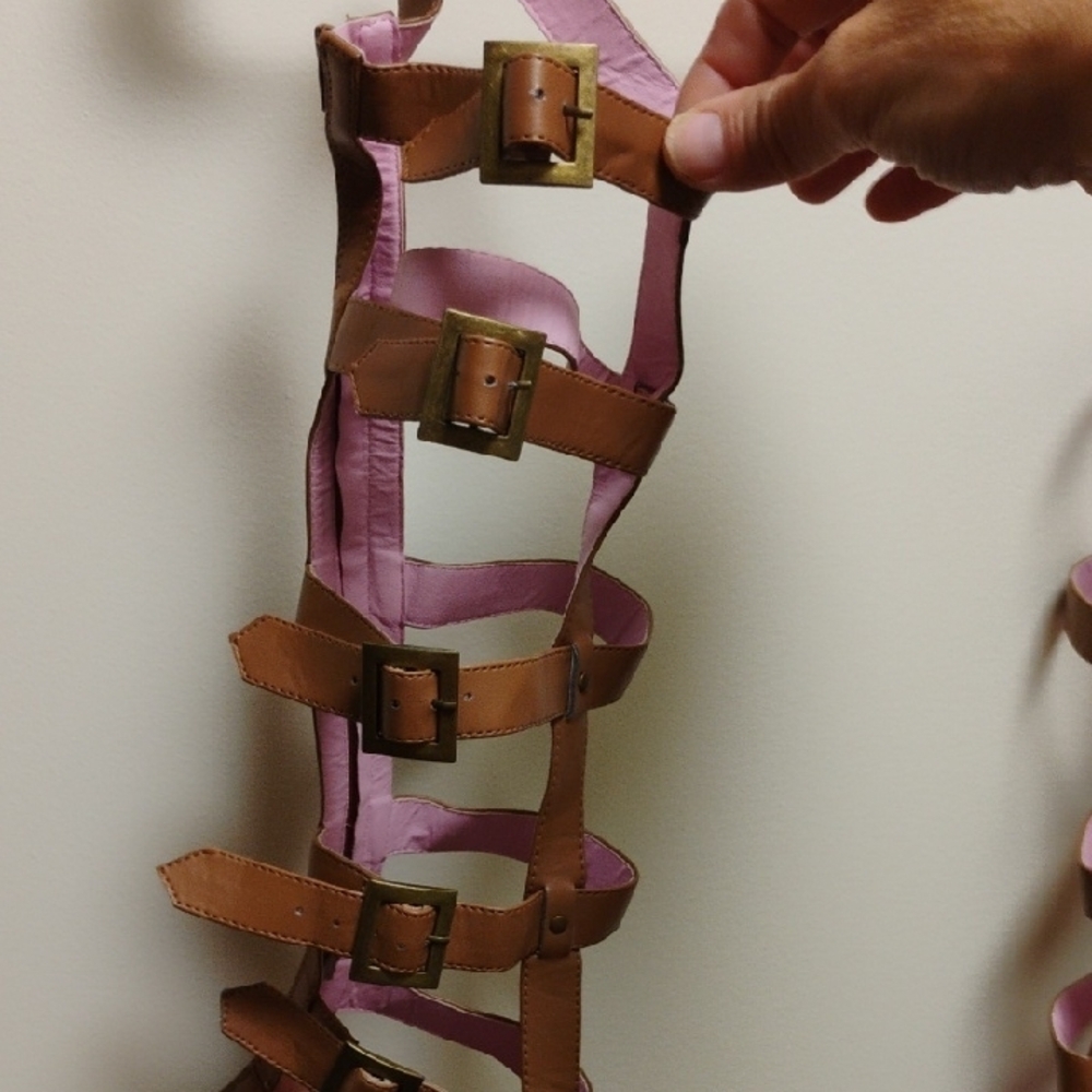 Leg Avenue Brown Gladiator Heels with Pink Lining - Picture 11 of 13